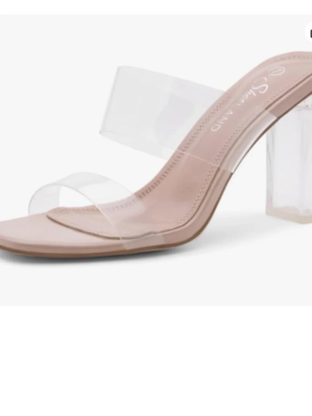 Clear Heels for Women, Transparent Two Strap Chunky Block High Heel Mules, Slip